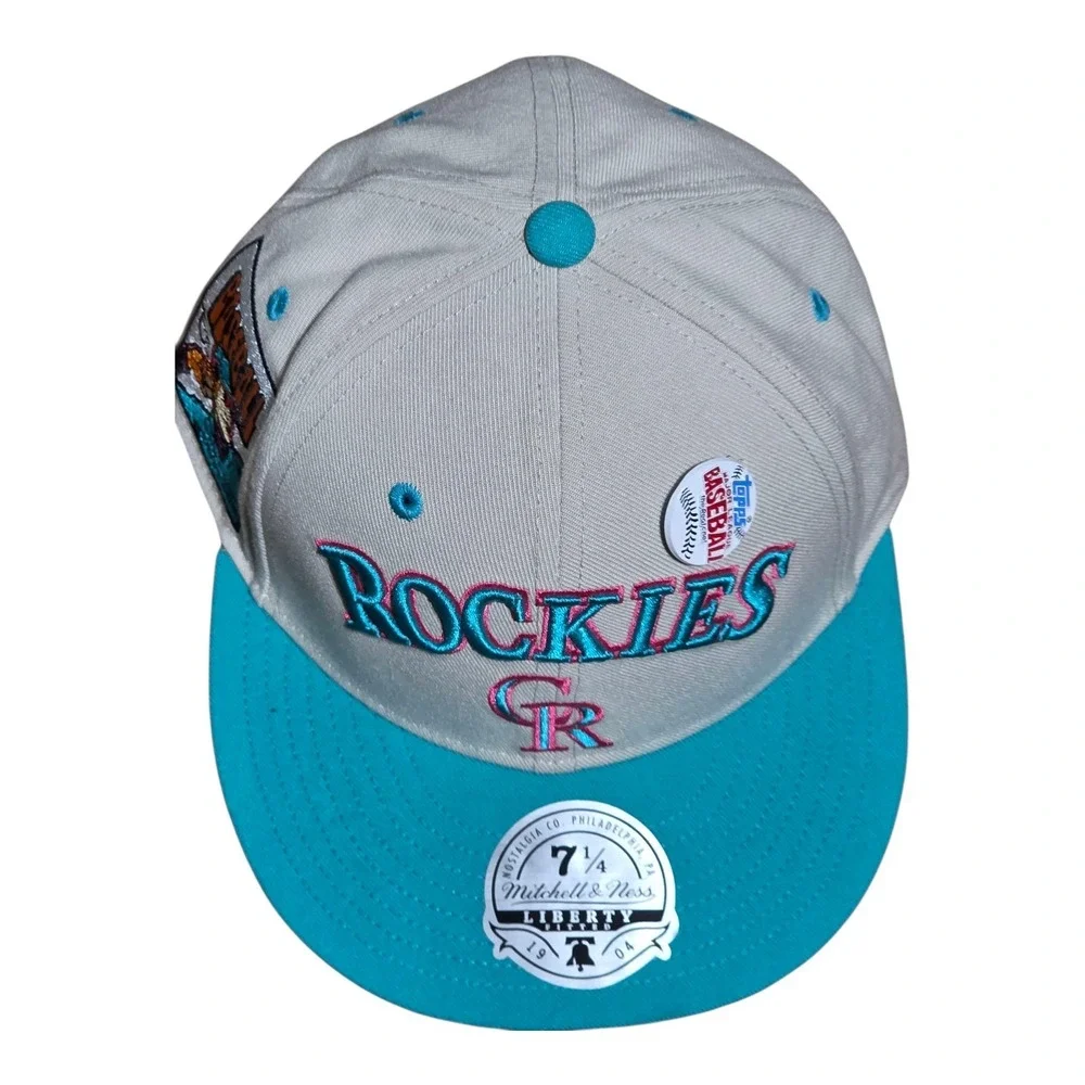 Mitchell & Ness Colorado Rockies Liberty Fitted Hat 7 1/4 Grey Teal Topps Patch